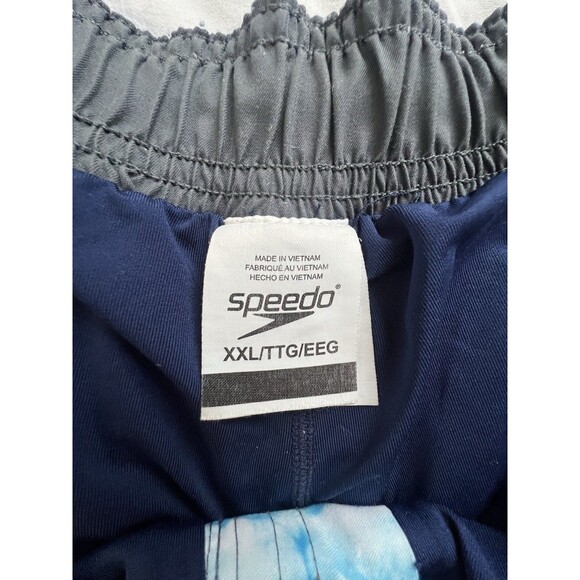 Speedo Men’s Blue Tropical Striped Mesh Lined Drawstring Swim Trunks Size 2XL - Picture 4 of 10